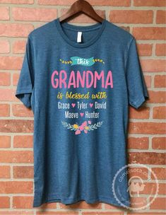 Grandma T-Shirt, Grandma Shirt with Grandkids Names Grandma Grandkids Shirt Personalized Grandma Shi Grandma Shirt Ideas, Price Is Right Shirts, Glitter Shirt, Grandma Shirt, Saint Paul Mn, New Grandma, Custom Aprons, Personalized Aprons, Printed Aprons