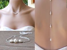 Adjustable Pearl Backdrop Necklace For Wedding, Minimalist Pearl Backdrop Necklace For Wedding, Pearl Backdrop, Bridal Backdrops, Bridal Backdrop Necklace, Backdrop Necklace, Pearl Bracelet Wedding, Back Chain, Backdrops Necklace