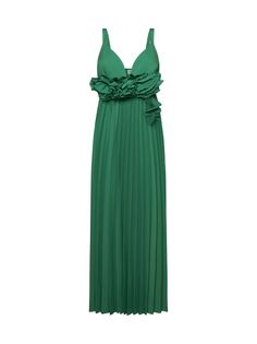 Dress from ParoshComposition: Synthetic->polyester, 100% Silk Ruched Pleated Dress For Party, Chic Floor-length Evening Dress For Spring, Chic Spring Floor-length Evening Dress, Chic Floor-length Spring Evening Dress, Spring Silk Pleated Evening Dress, Spring V-neck Pleated Evening Dress, Summer Pleated Maxi Evening Dress, Green Silk Dress With Pleated Bodice, Pleated Spring Cocktail Evening Dress