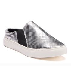 New. Ease Slip On Sneaker Nwt Silver Sneakers With Textured Sole And Round Toe, Silver Party Sneakers For Spring, Silver Low-top Sneakers For Summer, Spring Silver Party Sneakers, Silver Low-top Sneakers For Spring, Silver Leather Party Sneakers, Silver Low-top Sneakers With Silver Studs, Silver Slip-on Sneakers For Spring, Spring Silver Synthetic Sneakers