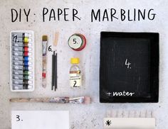 the contents of a diy paper marbling