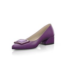 Elegant Purple Leather Shoes With Round Toe, Formal Purple Leather Shoes With Leather Sole, Elegant Purple Square Toe Heels, Chic Purple Leather Heels, Purple Leather Heels With Pointed Toe, Purple Square Toe Heels For Formal Occasions, Patent Leather Office Shoes With Removable Insole, Purple Leather Pointed Toe Heels, Office Patent Leather Shoes With Removable Insole