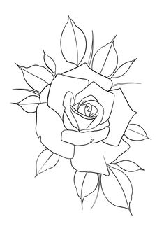 a drawing of a rose with leaves and an eye in the center, on a white background