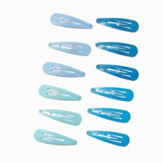 Claire's Mixed Blue Glitter Snap Clips - 12 Pack Blue Hair Clips Aesthetic, Sea Hair Accessories, Light Blue Hair Accessories, Blue Accessories Aesthetic, Blue Hair Clips, Pastel Clothes, Blue Hair Clip, Danganronpa Oc, Hoco Inspo