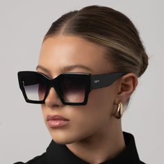 SQUARED THICK ANGLED CATEYE SUNGLASSES IN BLACK PRODUCT DETAILS Frame Shape: Squared Cateye Frame Color: Shiny Black Lens Color: Gradient Smoke, Lens Category 3 100% UV Protection Comes with a Protective Vegan Pouch SIZE MM INCHES FRAME WIDTH 145MM 5.7" FRAME HEIGHT 54MM 2.1" NOSE GAP 22MM 0.8" Glamorous Sunglasses, Men Workwear, Kendra Scott Bracelet, Twisted X Boots, Designer Diaper Bag, Headband Jewelry, Cateye Sunglasses, Black Hair Color, Hair Color Light Brown