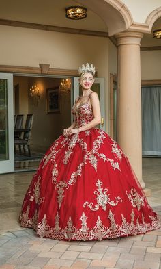 Long gold lace embroidered a-line quinceanera ball gown with sweetheart neckline and removable draped sleeves. Quinceanera Collection, Quinceanera Dresses Gold, Tiered Tulle Skirt, Red Quinceanera Dresses, Satin Ball Gown, Embroidered Bodice, Sequin Appliques, Quinceanera Dress, Beaded Bodice