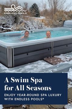 Endless Pools swim spa in Idaho enjoyed by two young women Swimspa Cover Ideas, Swim Spa Backyard Ideas, Swim Spa Deck, Swim Spa Landscaping, Tiny Yard, Round Spa, Spa Landscaping, Therapy Pools