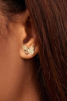 From dinner parties to art shows and everything in between, our Social Butterfly Studs will help you make a shining appearance. Handcrafted in solid gold, these butterflies will offer you feminine glamour and allure. Metal: 14k Yellow Gold Weight: 1.2 Grams Dimensions: 14mm Length, 11mm Width Origin: Crafted in San Zeno, Arezzo, Italy Elegant 14k Gold Butterfly Jewelry, Yellow Gold Butterfly Jewelry For Wedding, Elegant Yellow Gold Butterfly Jewelry, Luxury Gold Jewelry With Butterfly Clasp, Luxury Gold Butterfly Jewelry, Gold Butterfly Jewelry For Wedding, Elegant Gold Butterfly-shaped Earrings, Elegant Gold Butterfly Earrings, Elegant Wedding Jewelry With Butterfly Clasp