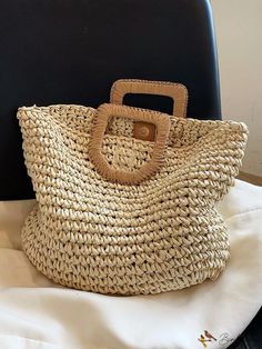 BirdinBag - Premium Woven Straw Tote Bag: Elegant Resort Style, Spacious Design Casual Handheld Straw Bag For Day Out, Casual Handheld Beach Bag For Day Out, Casual Crochet Bag With Handles For Vacation, Casual Rectangular Crochet Bag For Day Out, Square Straw Bag With Handles For Summer, Square Crochet Bag With Handles For Summer, Paper Plain, Paper Sizes Chart, Bag Elegant