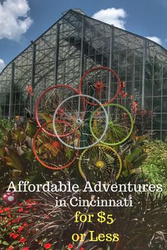 an advertisement for the olympic games is shown in front of a glass house with flowers and plants