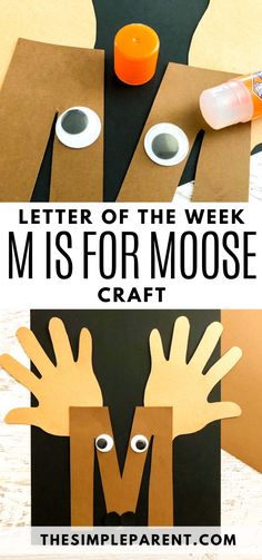 the letter m is for moose craft made out of paper and glue with hands on it