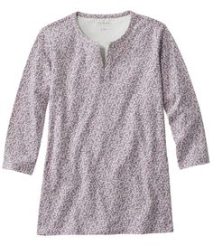 Our printed split-neck tunic top in a perfectly flattering longer length - at an unbeatable value. Slightly Fitted: Softly shapes the body. Falls at low hip. 100% cotton. Machine wash and dry. Pretty embroidered trim at split V-neckline. Side slits. Imported. Printed Tops For Loungewear In Fall, Printed Tops For Fall Loungewear, Spring Henley Neckline Tops With Relaxed Fit, Relaxed Fit Henley Neckline Tops For Spring, Printed Tops With Relaxed Fit And 3/4 Sleeve, Relaxed Fit Printed Tops With 3/4 Sleeves, Henley Neckline Summer Loungewear Top, Summer Henley Neckline Top For Loungewear, Relaxed Fit Henley Neckline Tops For Loungewear