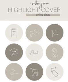 six different types of logos with the words, highlight cover and online shop on them