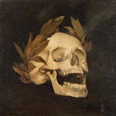 a skull with leaves on its head and the title'a man of genius '