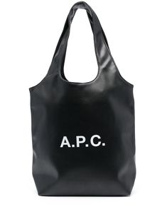 black faux leather logo print to the front internal logo patch open top two long top handles main compartment internal slip pocket Apc Bag, Jean Touitou, Small Tote Bag, Tote Bag Black, Boot Pumps, Small Tote, Leather Logo, Open Top, Black Tote Bag