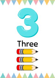 the number three with pencils in front of it and an image of two different colored crayons