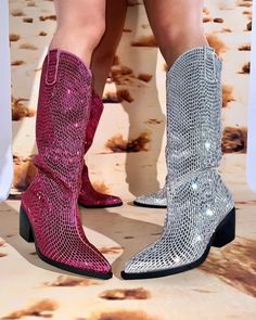 These Rhinestone Boots from Primadons and Donnas are a must-have for any fashionista. Crafted from high-quality materials, these boots are made to order and will take around 2-4 weeks to arrive. If you need them sooner, you can add a rush charge to get them in around 1 week. These boots come in a classic black and silver color with a chunky heel. If you would like this style, please make sure to include it in your order purchase notes. These Rhinestone Boots are sure to make a statement and will Winter Party Boots With Rhinestones, Crystal Embellished Party Boots For Fall, Crystal Embellished Boots For Fall Party, Winter Embellished Ankle Boots, Rhinestone Heeled Ankle Boots For Fall, Embellished Ankle Boots For Winter, Rhinestone Knee-high Evening Boots, Knee-high Evening Boots With Rhinestones, Knee-high Rhinestone Boots For Evening