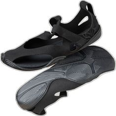 a pair of black shoes with straps on the bottom and one shoe in the middle