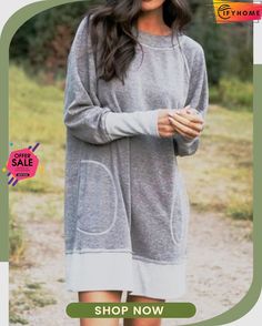 Cotton-blend Long Sleeve Casual Knitting Dress Stitching Dresses, Dresses Casual Fall, Fitted Mini Dress, Long Sleeve Casual Dress, Types Of Dresses, Sweatshirt Dress, Hoodie Dress, Long Sleeve Casual, Casual Fall