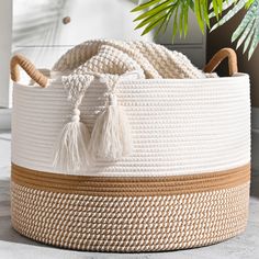 PRICES MAY VARY. 100%Cotton 【100% NATURAL HANDMADE】:100% cotton rope,soft material without any chemicals woven basket. There are No plastics. No harsh chemicals. Our basket is soft and safe for kids and pets.our rope baskets are super durable and hold their shape well. they can be hand washed / air dried or put in your washer / dryer on delicate. 【LARGE SIZE】: 20"x20"x13",which is a perfect storage basket in living room for blankets, throw pillows, comforter or cushions,blankets, baby diapers or Living Room Toy Baskets, Where To Place A Blanket Basket, Farmhouse Living Room Blanket Basket, Gift Baskets With Throw Blankets, Large Soft Basket, Log Storage Basket Living Room, Basket Fir Blankets, Crotchet Laundry Basket, Long Blanket Basket