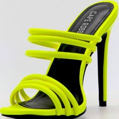 This Neon Yellow Shoe Is Perfect For Your Spring/Summer Collection. The Heel Measures Approximately 3.5 Inches. It’s Is Also Available In Orange, Hot Pink And Green. Neon Yellow Shoes, Summer High Heels Sandals, Fun Fits, Hot Pink And Green, Miami Party, Pink Suede Heels, Neon Heels, Bag Closet, Summer High Heels