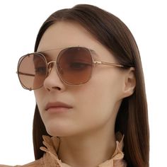 Brand New Without Box And Case. 100% Authentic Guaranteed. Orange Mirror, Chloe Sunglasses, Chloe Brown, Gold Gradient, Orange Crystals, Tortoise Shell Sunglasses, Coral And Gold, Rimless Sunglasses, Gradient Sunglasses