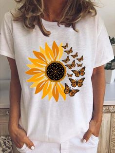 Loosen Casual T-Shirts is fashionable and cheap, come to Lilicloth to find out about the Clothing Summer Casual T-shirt With Sunflower Print, Yellow Printed T-shirt For Fall, Graphic Tee With Sunflower Print And Crew Neck, Casual Sunflower Print T-shirt For Summer, Summer Graphic Tee With Sunflower Print, White Sunflower Print Graphic Tee, Trendy White Top With Sunflower Print, Fall Yellow Printed T-shirt, Trendy Summer T-shirt With Sunflower Print