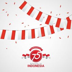 indonesia national day celebration with ribbon and confetti on white background royalty illustration