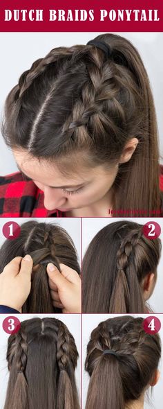 Hairstyle For Long Hair, Easy Hairstyles For Thick Hair, Dutch Braids, Evening Hairstyles, Ponytail Hairstyles Easy, Ponytail Hairstyle, Easy Hairstyles For School, Easy Hairstyles For Medium Hair, Hairstyles For Medium Length Hair Easy