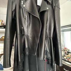 Size 12 Alexander Mcqueen Leather Jacket Brand New Designer Leather Jacket For Night Out, Designer Long Sleeve Leather Jacket For Night Out, Jacket Brands, Walker Boots, Fit N Flare Dress, Fit & Flare, Jean Coat, Trending Accessories, Trending Shoes