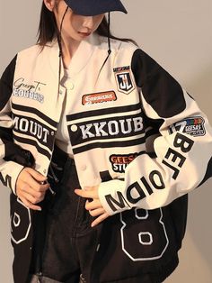 Removable Y2K Jacket - Pastel Kitten Motorcycle Jacket Women, Y2k Jacket, Tomboy Style Outfits, Road King, Baggy Pants, Tomboy Fashion, Baseball Jacket, Casual Style Outfits, Bagpack