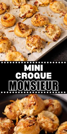 mini croque monssieur on a baking sheet with the title above it