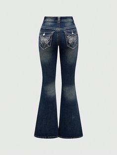 Y2K Low Waist Vintage Rhinestone Butterfly Embroidered Denim Jeans, School Grey Casual   Denim Butterfly,All Over Print Flare Leg High Stretch  Women Clothing, size features are:Bust: ,Length: ,Sleeve Length: Bootcut Rhinestone Jeans, Rhinestone Flair Jeans, Blue Clothes Y2k, Y2k Butterfly Jeans, Y2k Jeans Flared, Shein Flare Jeans, Low Waisted Flare Jeans Outfit, Embroidered Jeans Pocket, Mexican Pants