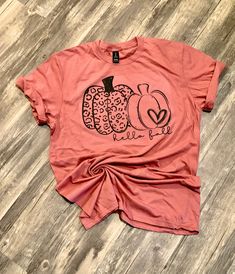 "Want to save up to 20% on your order? Join our Vip club. Text VIP to 888-380-1395 We use Bella Canvas soft fabric Tshirts in our shop. They are all unisex fit and have included a size chart. They are quality screen printed that will last wash after wash. The design colors can not be changed but you can choose your shirt color. Please note Design demintions are 11\" high by 8.8\" wide Turn around time is 2-3 weeks typically but could vary, please check shop announcement for current turn around t Design Vip, Vip Club, Husband Shirts, Fall Tee, Notes Design, Silhouette Cameo Projects, Pumpkin Shirt, Hello Fall, Loose Outfit