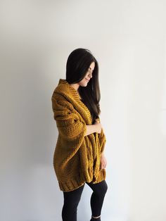 "Hand knitted sweater Womens sweaters Knit jacket Cardigans Women knit coat Bulky Chunky Wool sweater Oversized sweater Cable knit sweater Here shown in orange, burgundy, ochre and dark beige. Measurements: XS (US 0-2; UK 4-6; EU 32-34) bust - 82 cm ( 32.2\" ) hip - 88 cm ( 34.6\" ) S (US 4-6; UK 8-10; EU 34-36) bust - 88 cm ( 34.6\" ) hip - 94 cm ( 37\" ) M (US 8-10; UK 12-14; EU 38-40) bust - 94 cm ( 37\" ) hip - 100 cm ( 39\" ) L (US 12-14; UK 16-18; EU 42-44) bust - 100 cm ( 39\" ) hip - 108 Long Sweater Coat, Loose Knit Cardigan, Cable Knit Sweater Womens, Fall Sweaters For Women, Bulky Knit, Poncho Cardigan, Chunky Knit Cardigan, Oversize Knit, Oversized Pullover