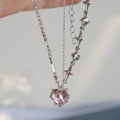 Welcome To Cifeeo Official Store! Chain Necklace Aesthetic, Necklace Aesthetic, Crystal Heart Pendant, Pink Y2k, Aesthetic Jewelry, Punk Grunge, Y2k Pink, Chain Fashion, Metal Pendant