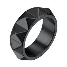 PRICES MAY VARY. Material: Made of stainless steel,black plated,non-deformable, and hypoallergenic. High polished on the surface, smooth and comfortable to wear. This punk rock ring is the ideal streetwear for those with class and style, a perfect accessory for those who want to be classy with a unique linear design. Dimensions: 7.5mm(0.3 inch) Wide; Size from 7-14; Weight: about 8g Gift Wrapped: Comes in a gift box ready for gift giving, with a black pouch. Best Service:If you have any concerns Riveted Ring, Cool Rings, Rock Ring, Rings For Couples, Punk Rock Jewelry, Spike Ring, Rich Style, Black Pouch, Dream Goals