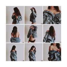 a collage of photos showing the different ways to wear a jean jacket and shorts