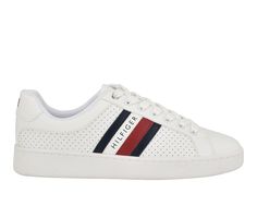 Leather upper with perforation details for breathability, Lace up closure for secure fit, Round Toe, Cushioned foam insole,100% TR (synthetic rubber) outsole | Women's Tommy Hilfiger Jallya Fashion Sneakers in White Size 8.5 Tommy Hilfiger Lace-up Sneakers With Embossed Logo, Synthetic Sneakers With Embossed Logo For Sports, Sports Sneakers With Embossed Logo In Synthetic Material, Sports Sneakers With Embossed Logo In Synthetic, White Cushioned Sneakers With Tpr Material, White Synthetic Sneakers With Embossed Logo, Sporty Tommy Hilfiger Low-top Sneakers, Tommy Hilfiger Sporty Low-top Sneakers, White Slip-on Sneakers With Perforations