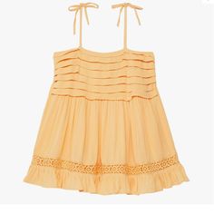 Lighten Up Your Day With The Flowy Truce Kids Babydoll Tank, A Sleeveless Top Featuring Square Neckline And Tacked Tie Straps. Horizontal-Pleated Bodice. Crochet Inset Above Ruffle Hem. 100% Rayon. Machine Wash, Tumble Dry. Summer Ruffle Tops For Playwear, Summer Ruffled Tops For Playwear, Cute Ruffled Cami Top, Cute Spaghetti Strap Beach Tops, Cute Ruffled Straps Tops For Beach, Cute Ruffled Strap Tops For Beach, Beach Ruffled Cotton Camisole, Cute Ruffled Straps Beach Tops, Cute Ruffled Strap Beach Tops