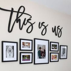 this is us wall decal with family photos on it and the word'this is us'above them