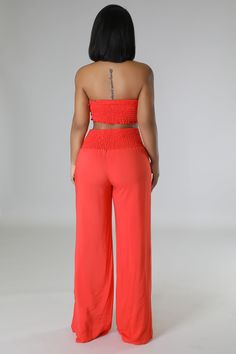 Two-piece Wide Leg Pant Set For Vacation, Casual Sleeveless Sets With Elastic Waistband, Casual Two-piece High Waist Set, Spring High Waist Two-piece Pant Set, Casual Strapless Wide Leg Jumpsuit, Casual Strapless Wide Leg Jumpsuit With Stretch, Casual Stretch Strapless Wide Leg Jumpsuit, Casual Strapless Wide-leg Jumpsuit With Stretch, Casual High-waisted Two-piece Set