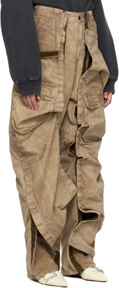 Cotton twill cargo pants. Fading throughout. · Belt loops · Four-pocket styling · Zip-fly · Detachable velcro panel at legs for alternate styling · Flap pockets at front · Logo patch at back waistband Supplier color: Washed khaki Y Project, Flap Pocket, Cargo Pants, Cotton Twill, Patch Logo, ? Logo, Pants, Color, Trousers