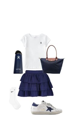 Navy Tennis Skirt Outfit, Navy Blue Skirt Outfits, Navy Blue Skirts, Blue Skirt Outfits, Navy Blue Outfit, Outfit Navy, Blue Skirts, Tennis Outfit, Navy Blue Skirt