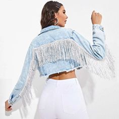 New Arrivals Distressed Denim Jackets Fashion Black Crop Women Jean Jacket Traje Cowgirl, Trajes Country, Jaket Denim, Cowboy Jacket, Casual Denim Jacket, Denim Coat Women, Denim Jacket Fashion, Long Sleeve Denim Jacket, Denim Jacket With Dress