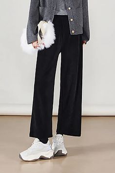 Wide-leg Cropped Pull-on Corduroy Pants Fibflx Winter Comfort, Corduroy Fabric, Slim Waist, Corduroy Pants, Soft Texture, Sophisticated Style, Winter Season, Leg Pants, Everyday Fashion