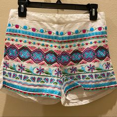 Sz 2. 100% Cotton Questions? Please Leave A Comment Below! White Cotton Shorts With Floral Embroidery, White Casual Shorts With Floral Embroidery, Fitted Beach Bottoms With Floral Embroidery, Casual White Shorts With Floral Embroidery, Fitted White Embroidered Bottoms, Summer White Bottoms With Floral Embroidery, Casual Embroidered Blue Shorts, White Bottoms With Floral Embroidery For Summer, White Embroidered Short Bottoms