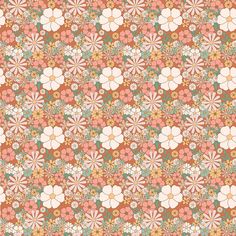 an orange and pink flowered background with many smaller flowers on the bottom right corner