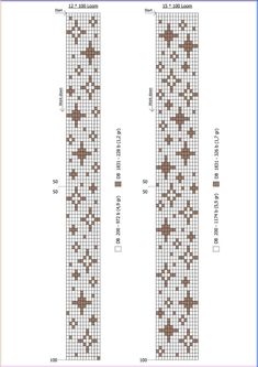 the cross stitch pattern is shown in brown and white, as well as two rows of squares