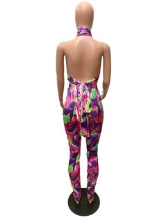 Sexy Women Summer Clothing Printed Halter Backless Crop Top Pants Party Clubwear Two Piece Set Fitted Backless Strapless Jumpsuit For Party, Summer Strapless Backless Jumpsuit For Party, Purple Fitted Jumpsuits And Rompers For Party, Summer Party Strapless Backless Jumpsuit, Stretch Backless Strapless Jumpsuit For Party, Spring Party Jumpsuits And Rompers With Stretch, Party Stretch Strapless Backless Jumpsuit, Stretch Jumpsuits And Rompers For Spring Party, Purple Party Jumpsuits And Rompers For Spring